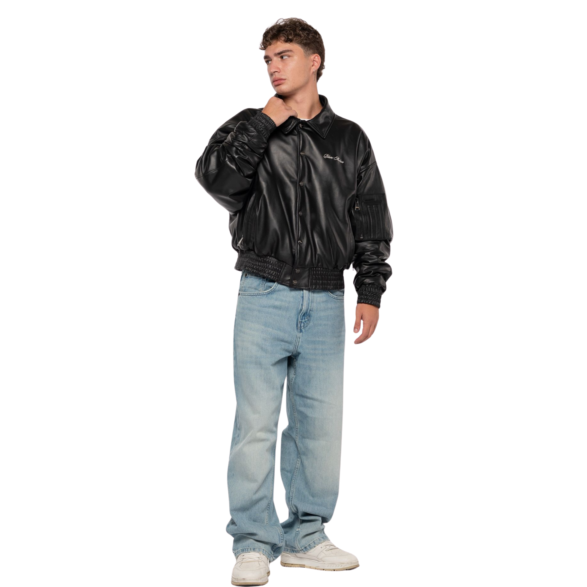 Shearling Leather Bomber Noir