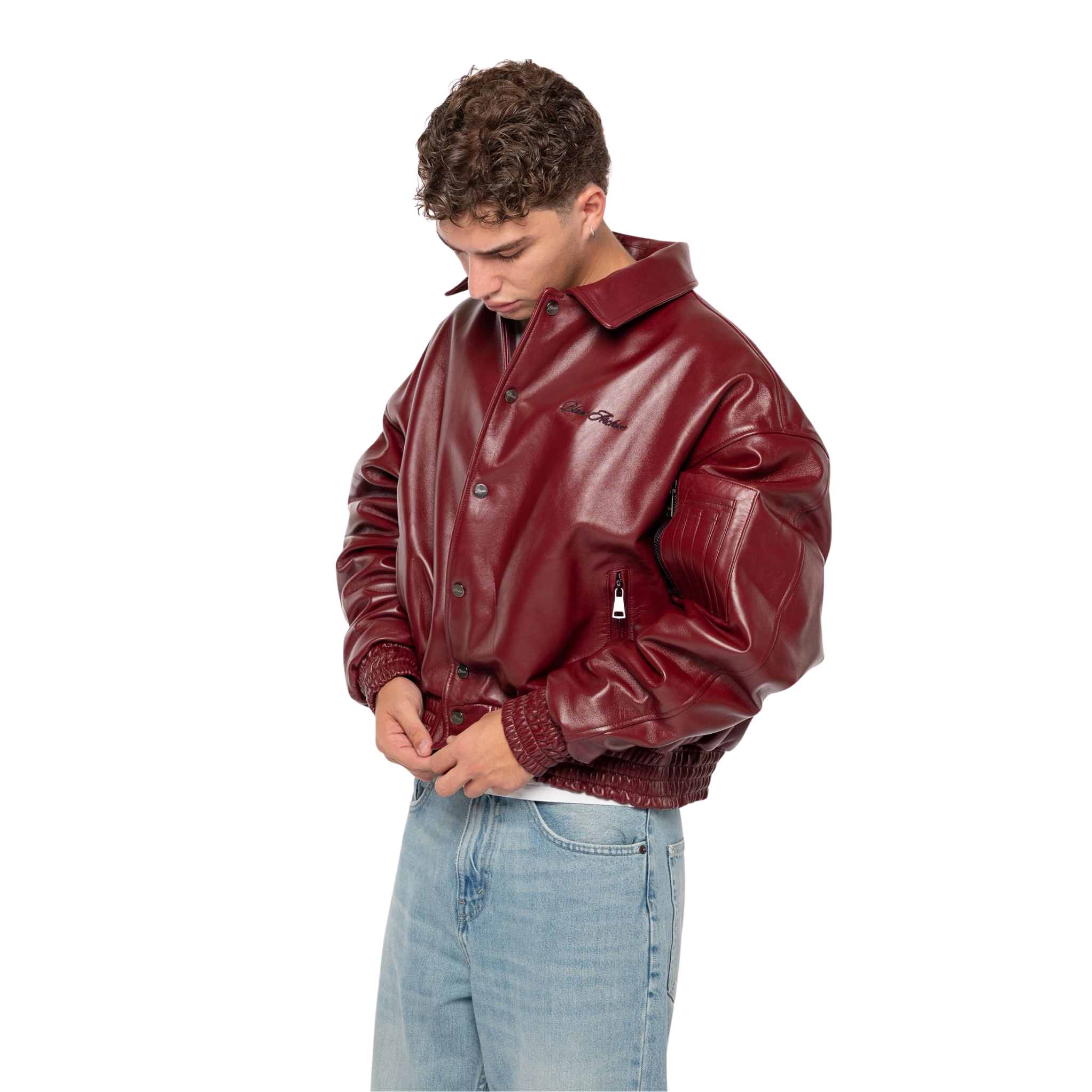 Shearling Leather Bomber Bordeaux