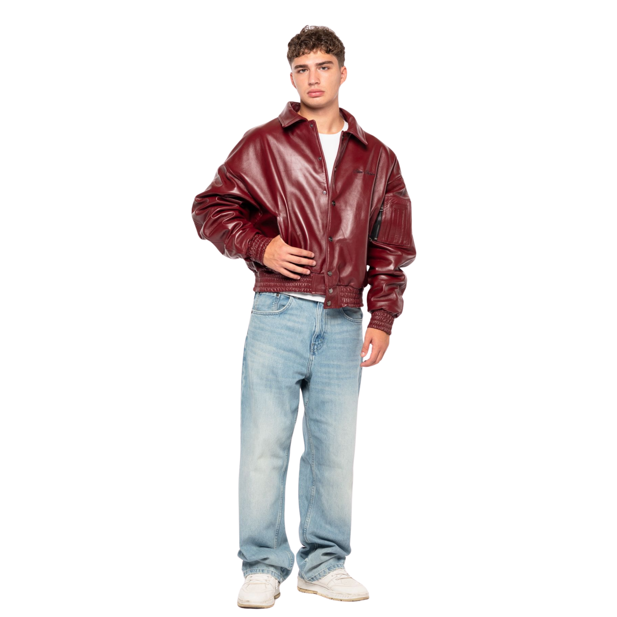Shearling Leather Bomber Bordeaux