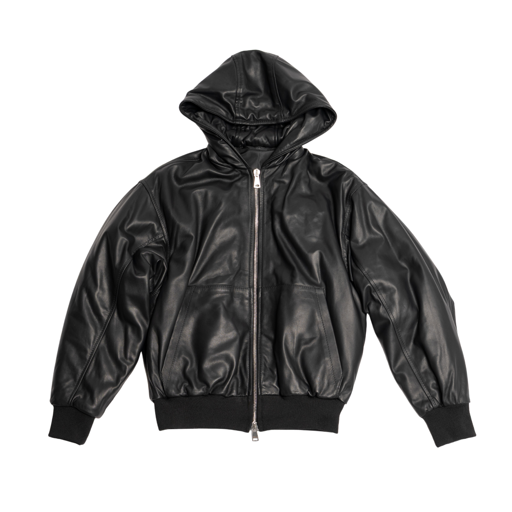 Leather Hoodie Bomber Noir