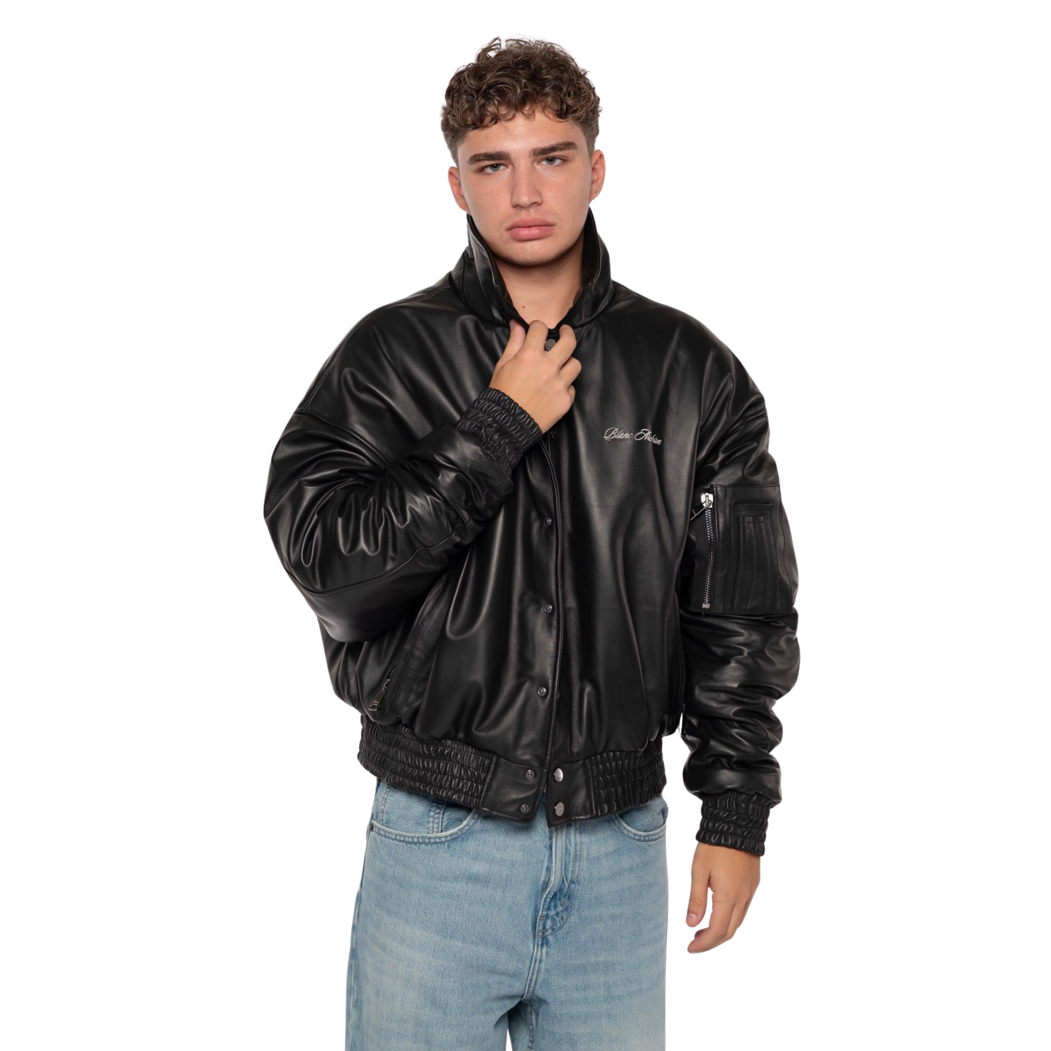 Shearling Leather Bomber Noir