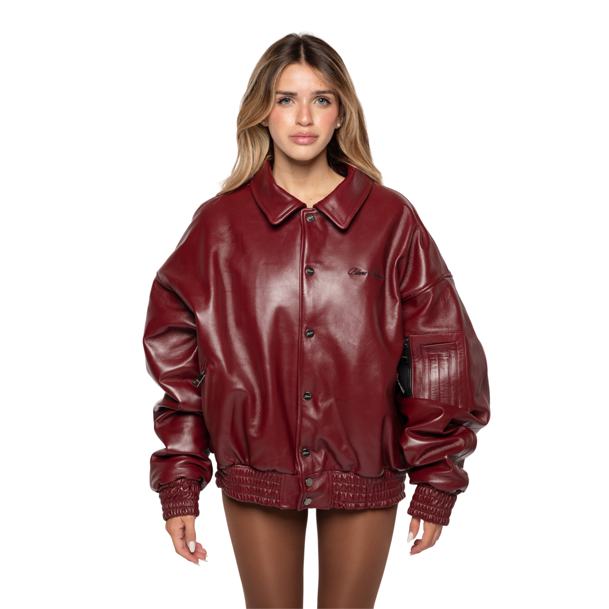 Shearling Leather Bomber Bordeaux